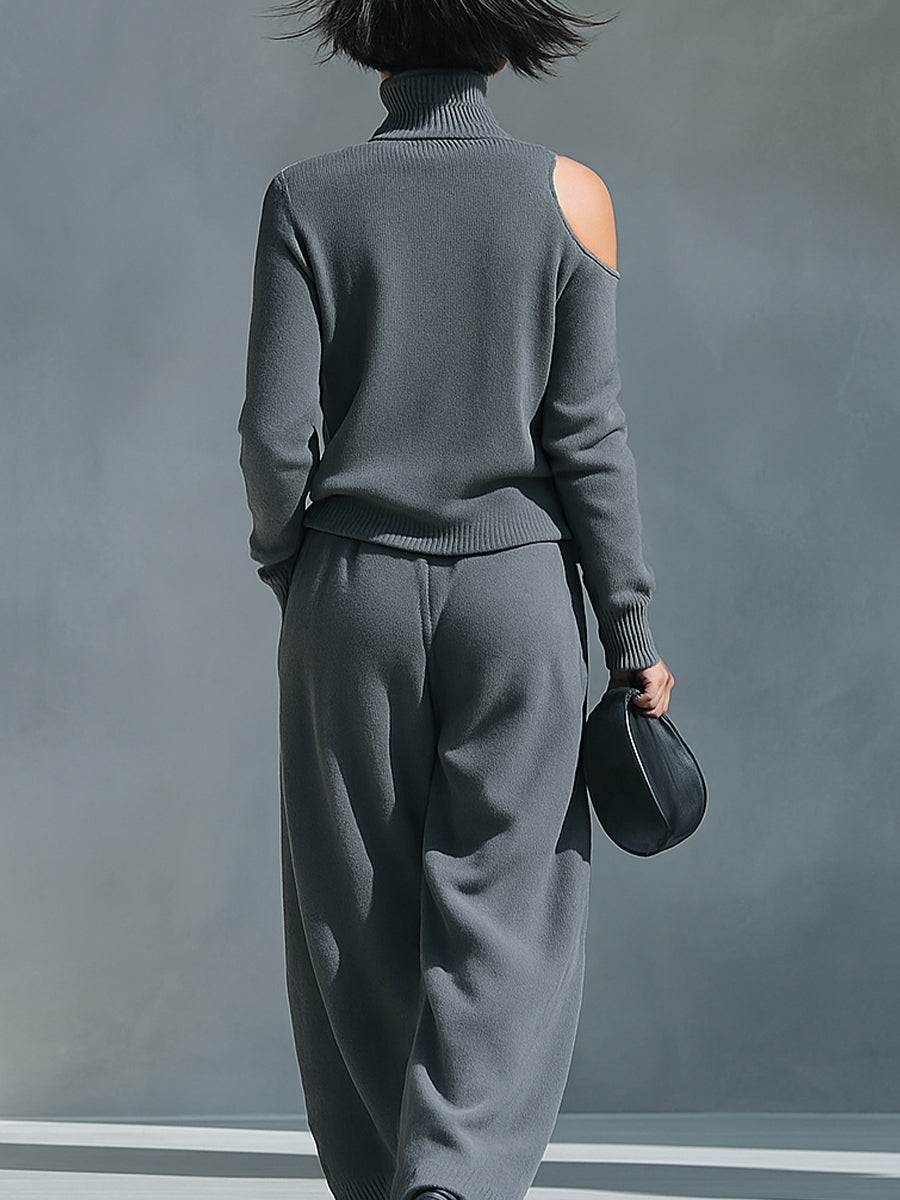 Women's One-shoulder Cut-out Modern Knit-Blend Set