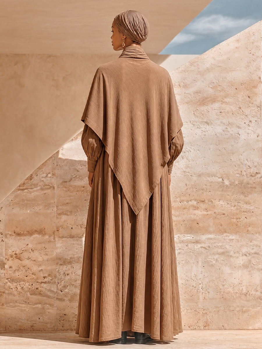 Women's Layered Draped Linen Boho Cowl Neck Loose Maxi Dress