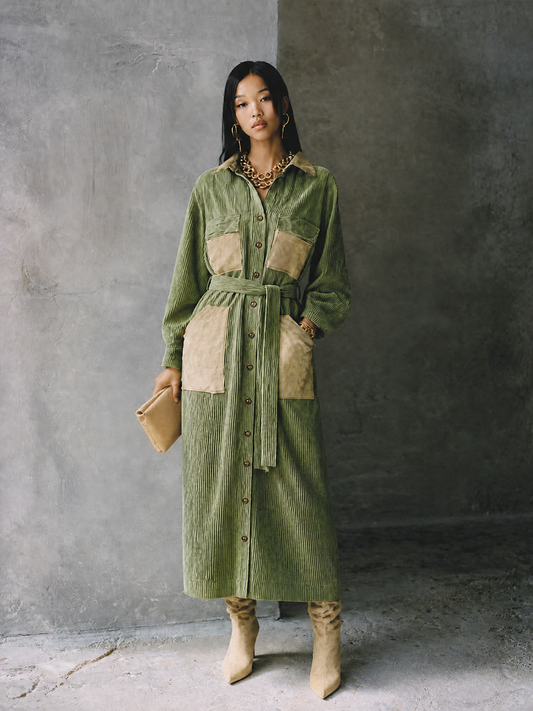 Women's Utility Corduroy Belted Maxi Dress