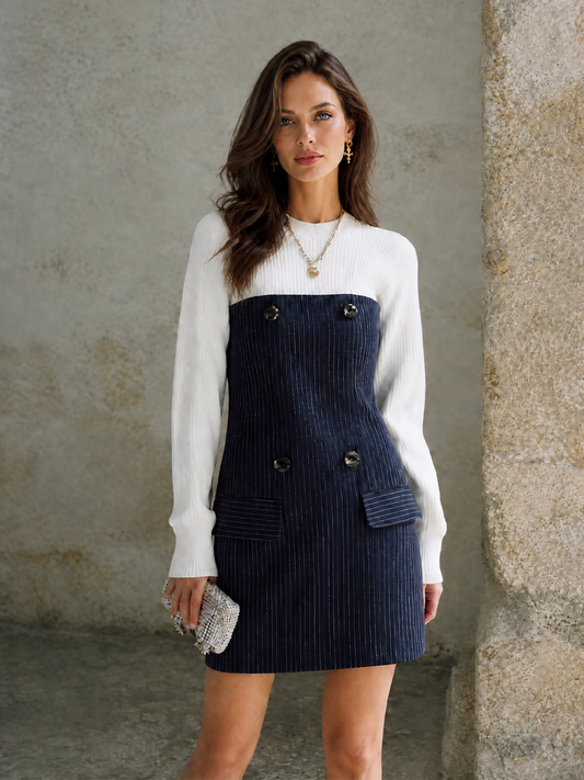 Women's Pinstripe Sophisticated Knit Mini Dress