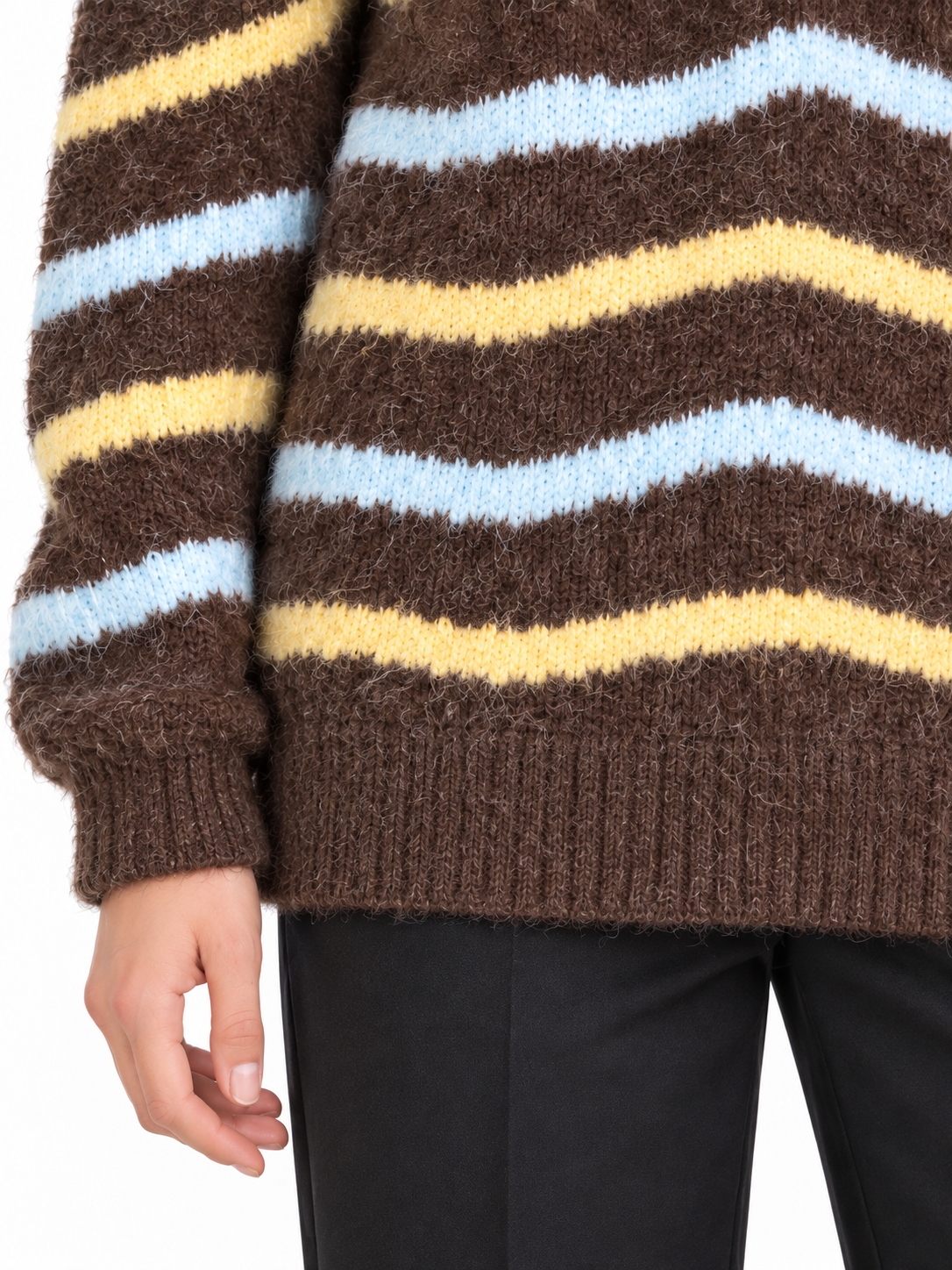 Women's Striped Wool Sweater – Collared Button-Neck Knit Pullover