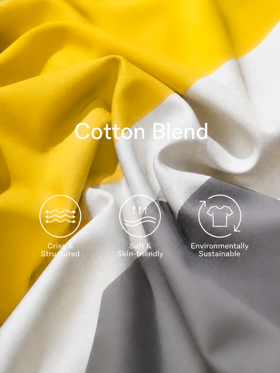 Women's Modern Elegant Yellow White Cotton Blend Color-Block Round Neck Long Maxi Dress