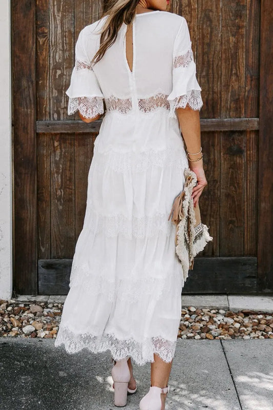 Elegant Solid Lace V Neck Cake Dresses(3 Colors)