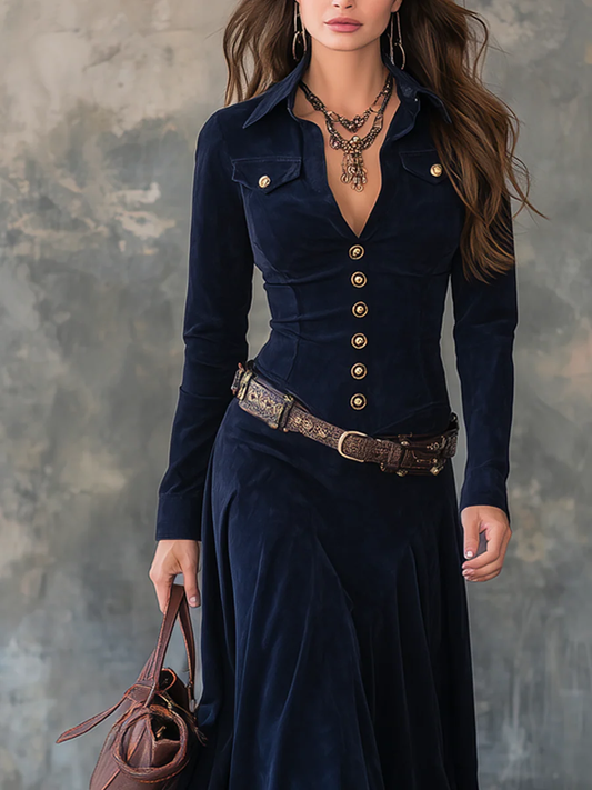 Vintage Suede Midi Dress – Flattering Fit, Day-to-Night Style