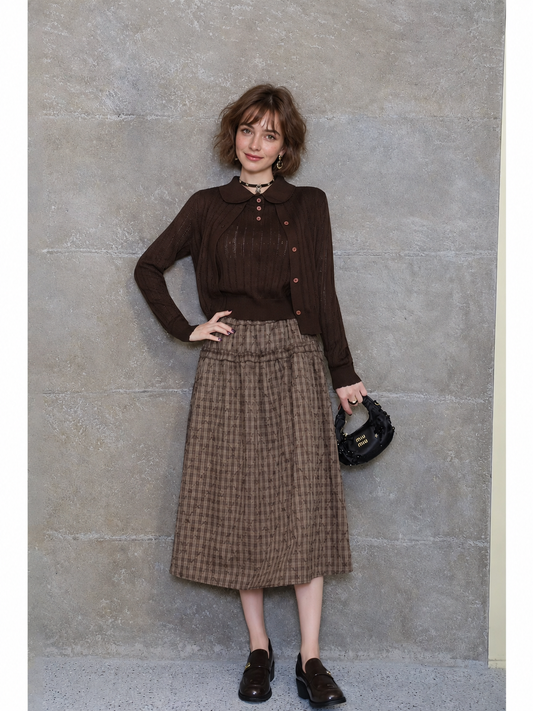 Women's Wool Cardigan and Top Set – Two-Piece Pointelle Knit Twinset