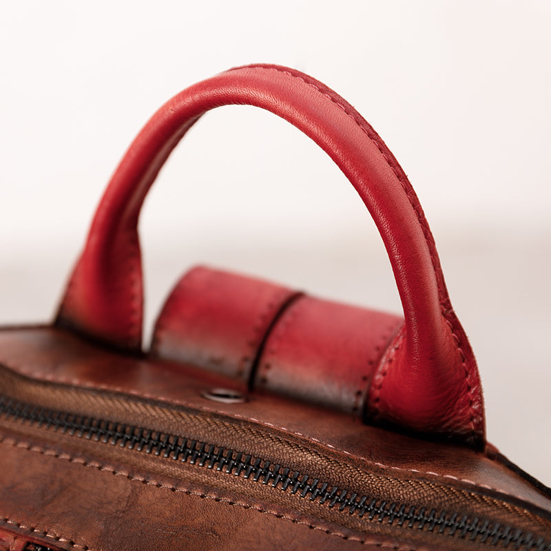 Casual Travel Color Matching Leather Backpack