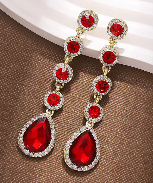 Boho Green Copper Alloy Zircon Crystal Water Drople Drop Earrings