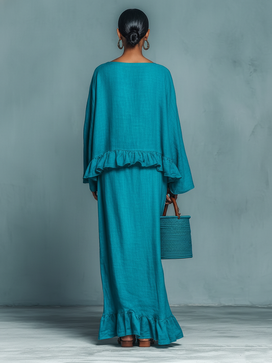 Women's Minimalist Linen Blend Blouse And Straight Skirt Set