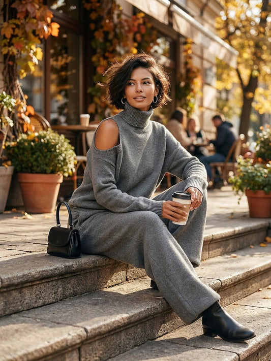 Women's One-shoulder Cut-out Modern Knit-Blend Set