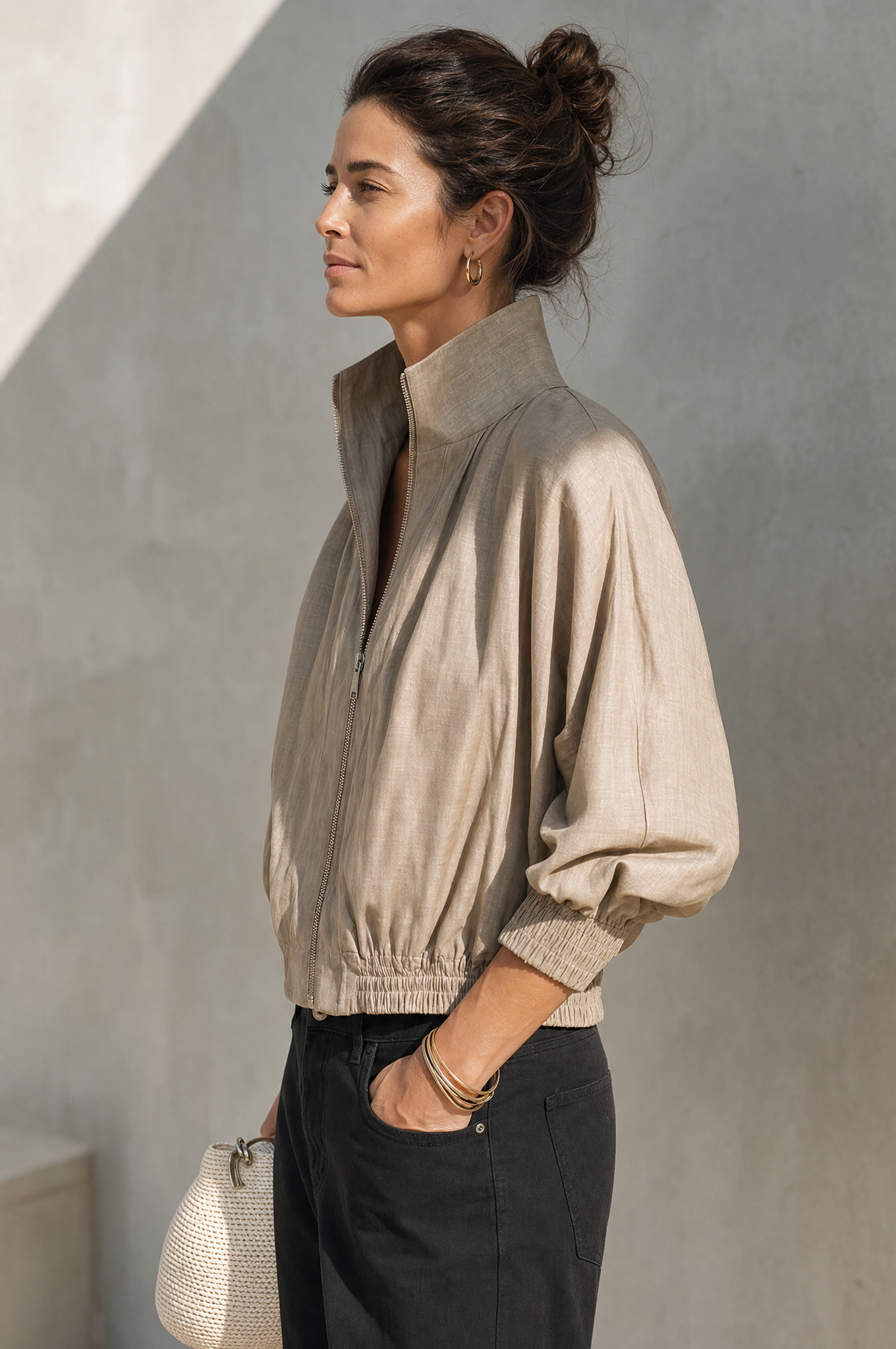 Women's Short Casual Zip-Up Jacket With Stand Collar