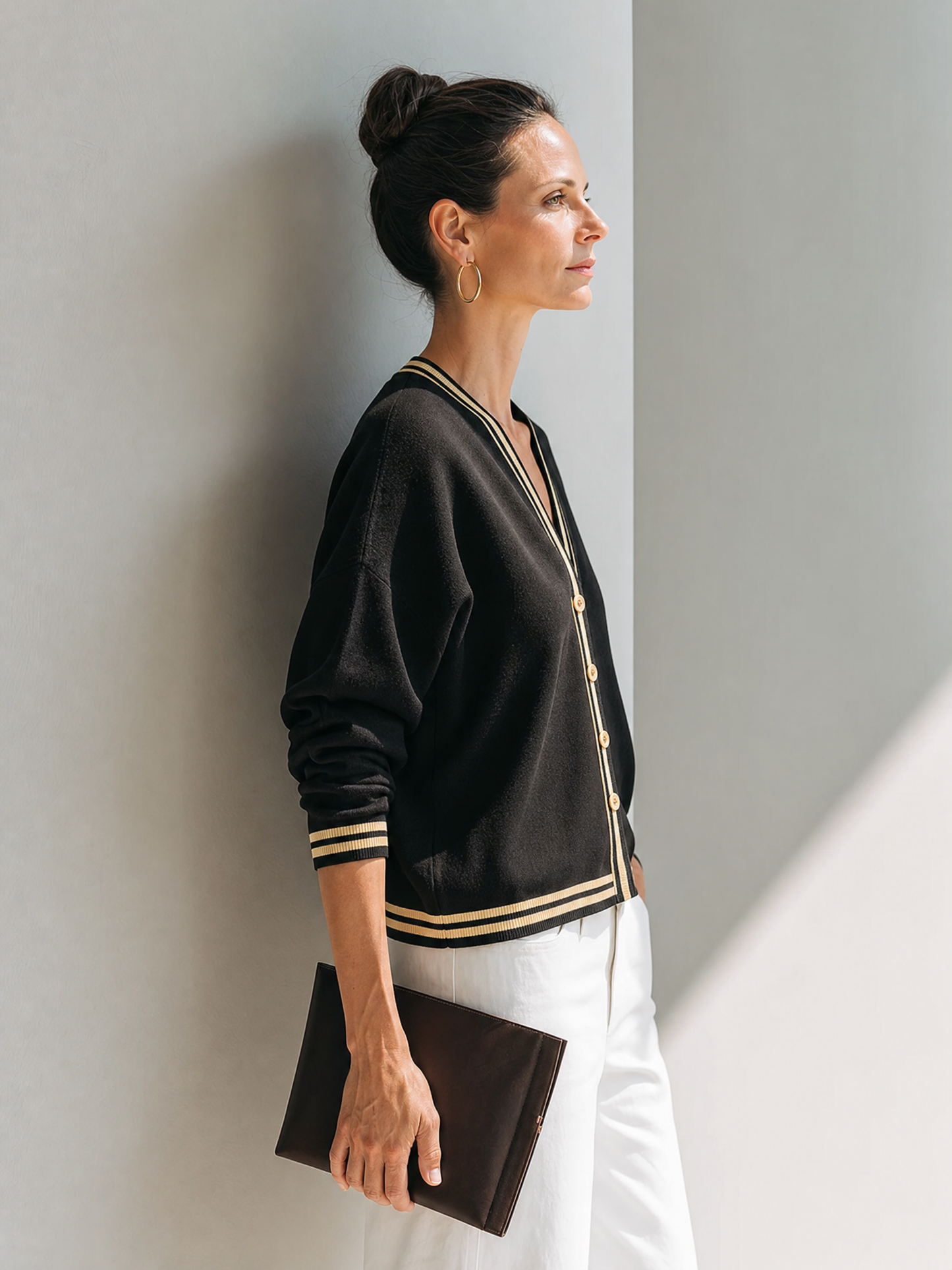 Women's Color-Contrast Striped V-Neck Cropped Knit Cardigan