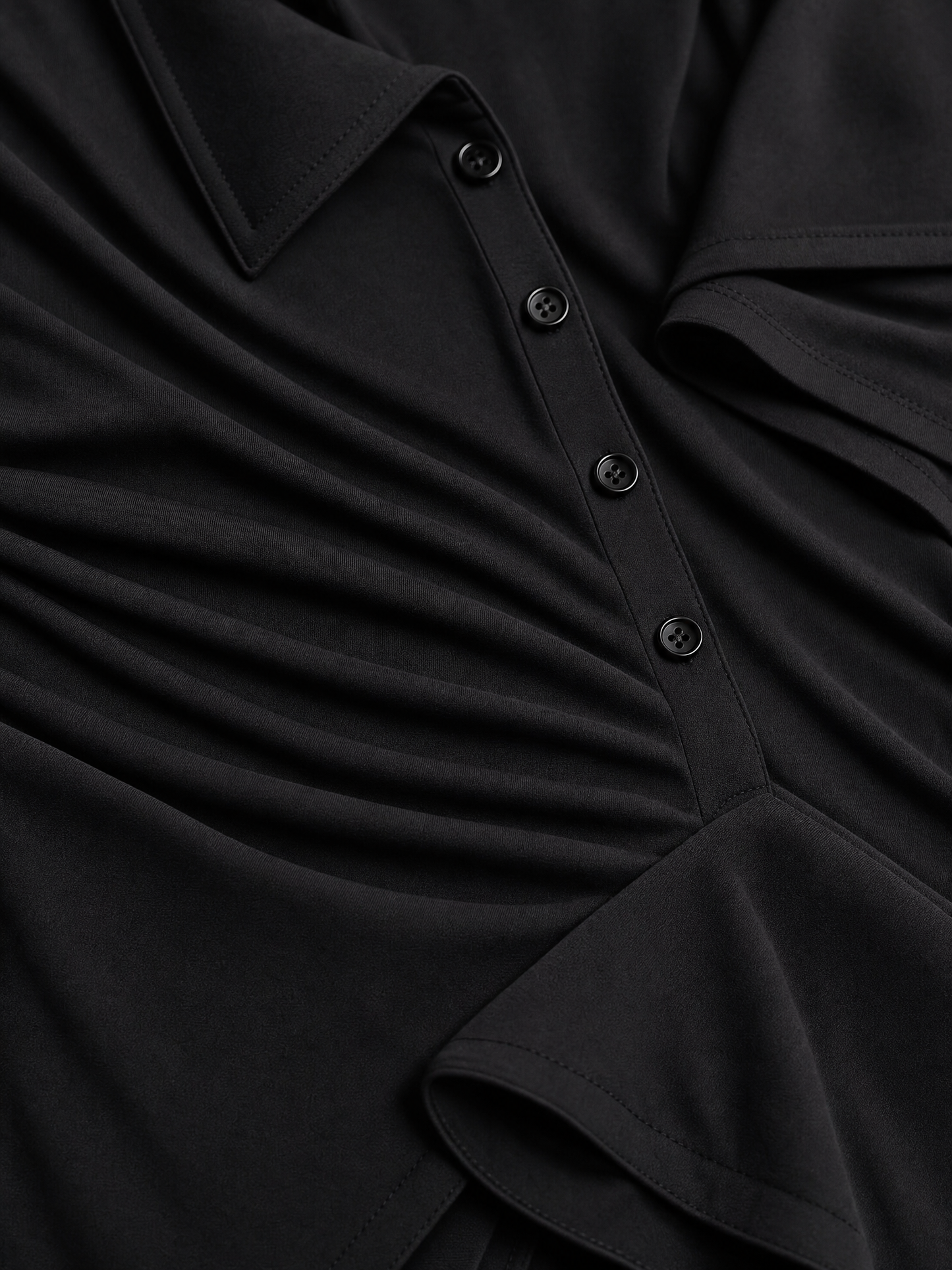 Women's Solid Black Soft Jersey Floor Dress With V Neck Henley Buttons & Figure-Hugging Silhouette, Modern Minimalist Casual Formal Maxi Dress