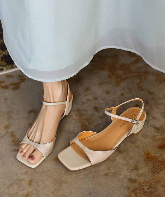 Yellow Cowhide Leather Splicing Chunky Sandals Peep Toe