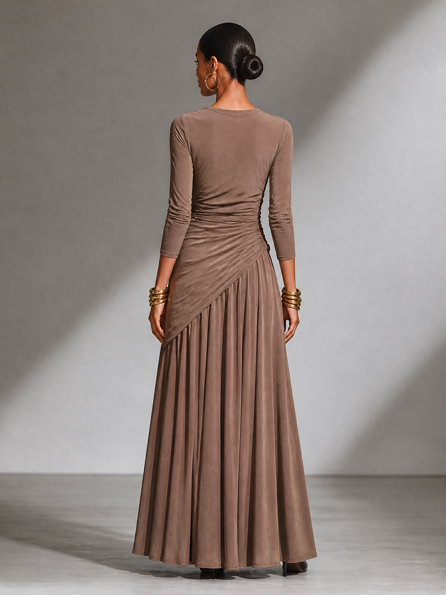 Women's Elegant Draped V‑Neck Long Maxi Dress