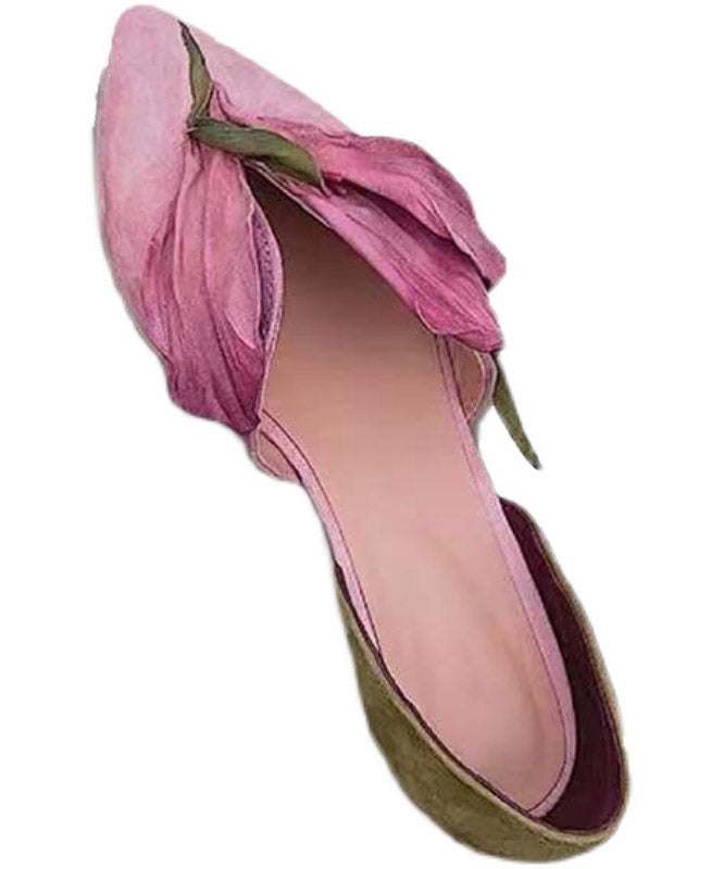 Handmade Green Satins Flower Pointed Toe Flat Shoes