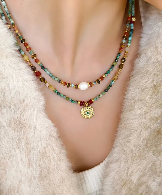 Retro Multicolour Ethnic Style Gratuated Bead Necklace Two Piece Set