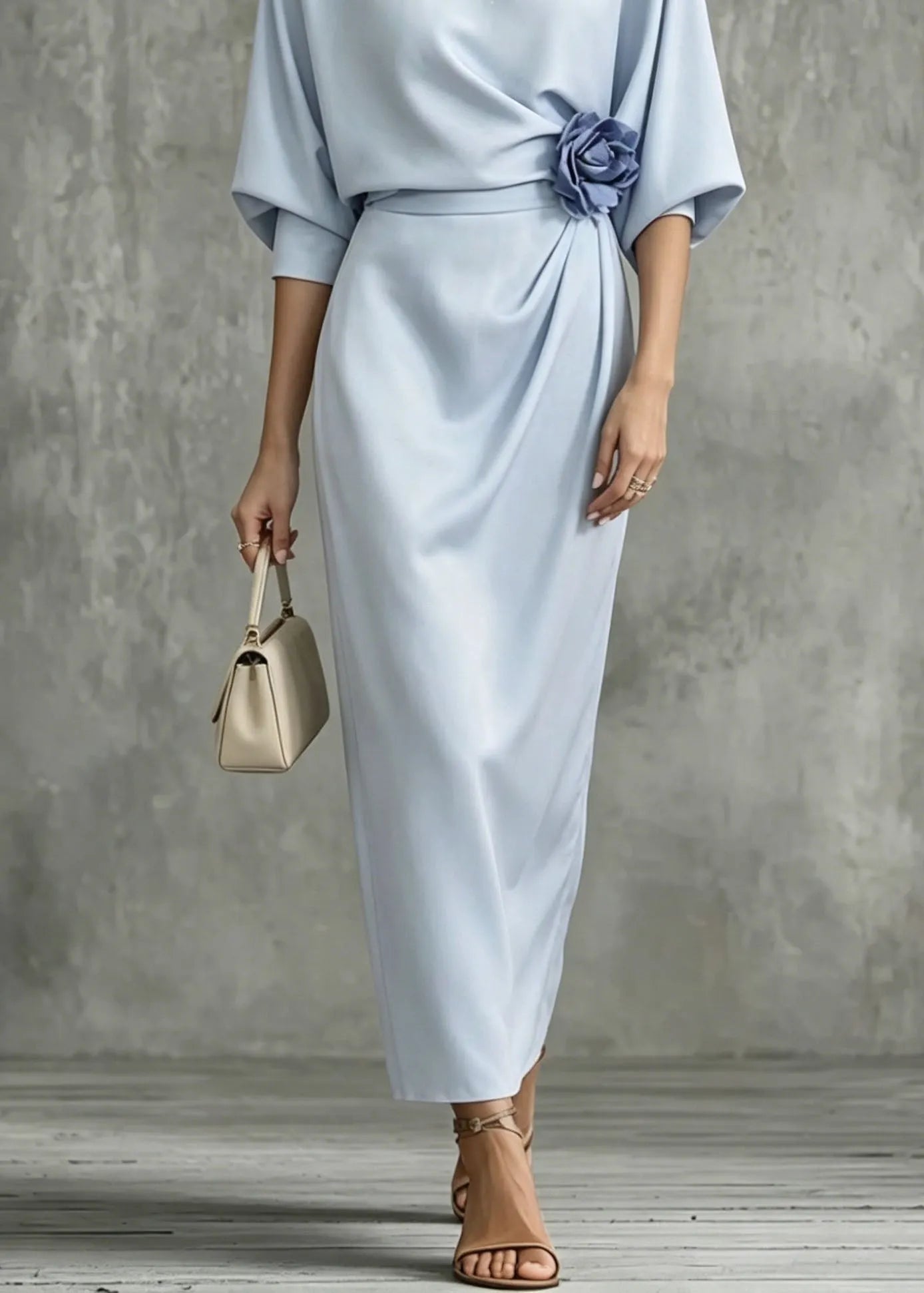 Italian Blue O Neck Floral Cotton Maxi Dress Summer