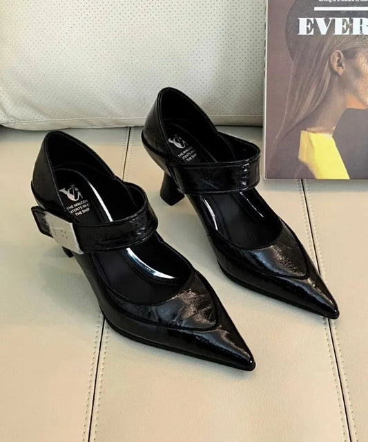Stylish Splicing High Heels Blue Grey Cowhide Leather Pointed Toe
