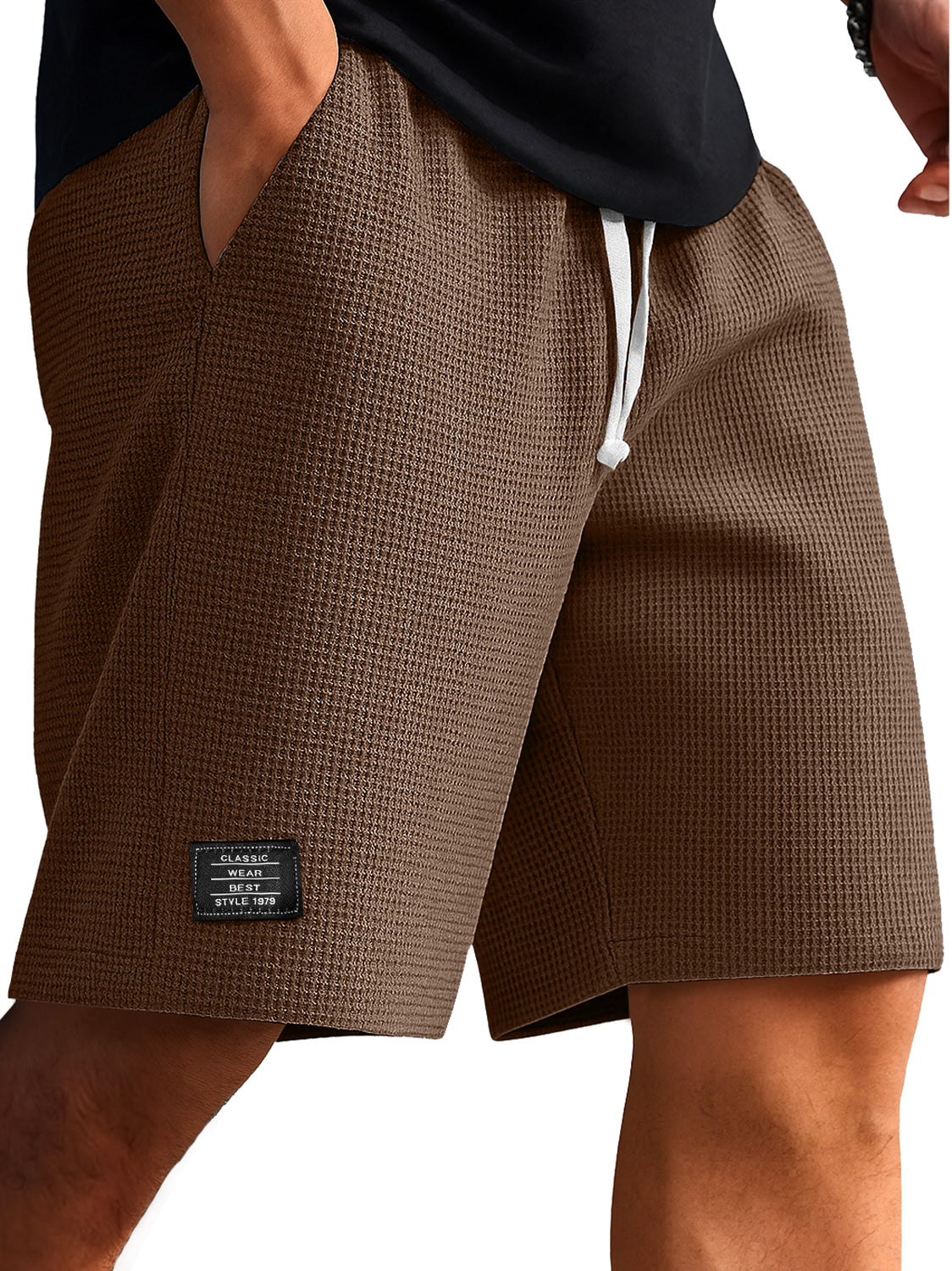Men's Everyday Waffle Embroidered Logo Casual Solid Shorts