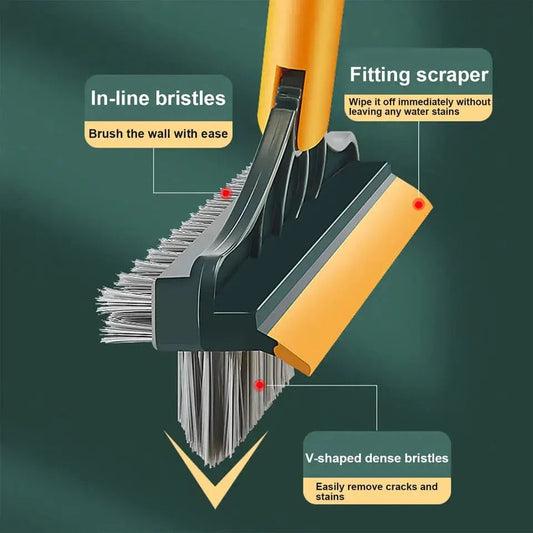 Floor Brush- 2 In 1 Long Handle Wiper Stiff Bristle Floor Brush