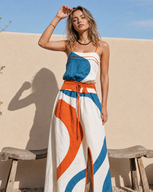 Women's Casual Printed Woven Sleeveless Maxi Dress With Spaghetti Straps