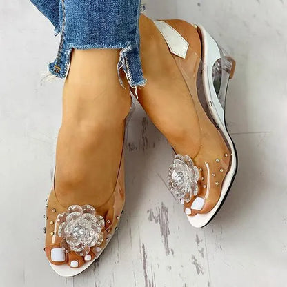 Slingback Flower Rhinestone Sandals