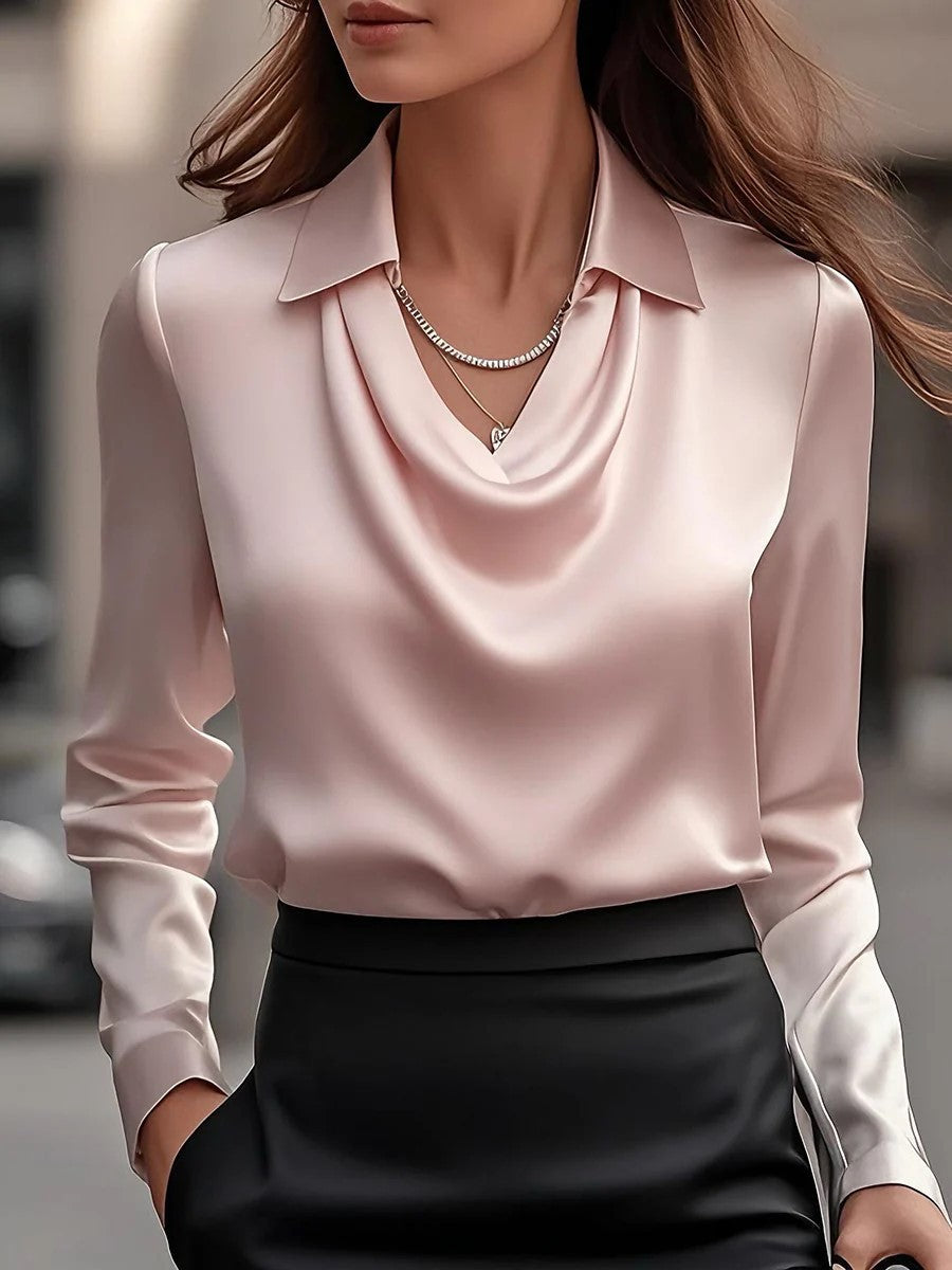 Elegant Draped Neckline Women’s Top-The Perfect Satin Essential – Style, Comfort & Versatility Combined