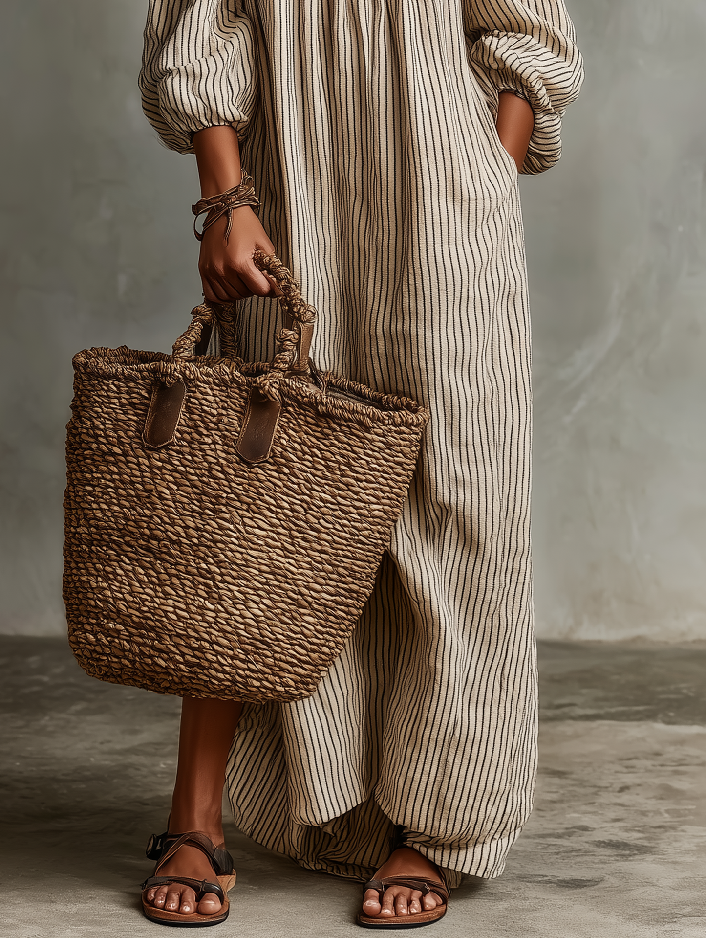 Women's Vacation Cotton-linen Blend Off-shoulder Long-sleeved Maxi Dress