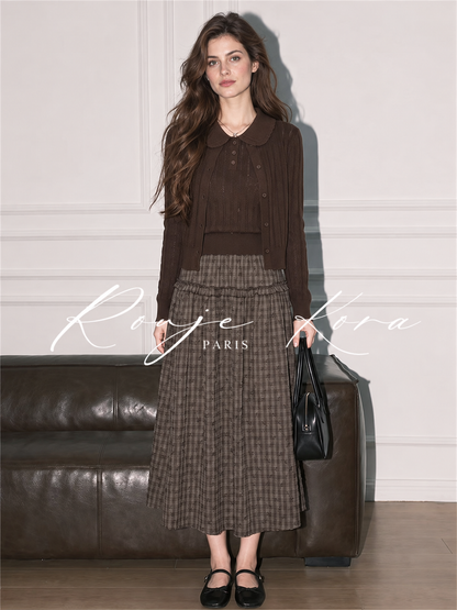 Women's Wool Cardigan and Top Set – Two-Piece Pointelle Knit Twinset