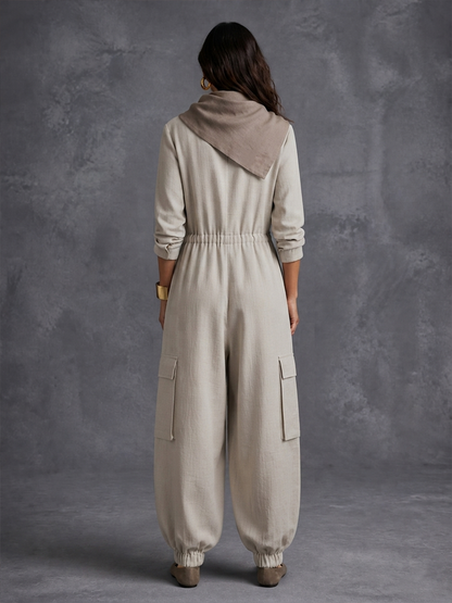 Women's Utility Casual Cowl-Neck Cargo Jumpsuit