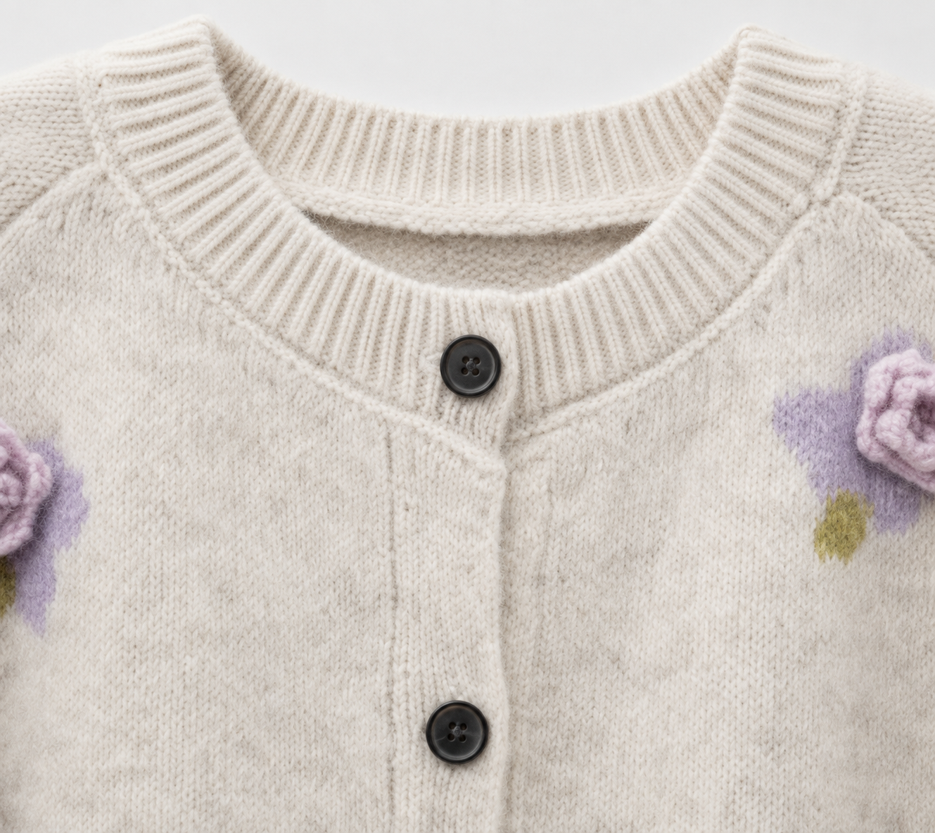 Women’s 3D Floral Wool Cardigan – Soft Relaxed-Fit Button-Up Sweater for Early Fall