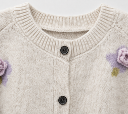 Women’s 3D Floral Wool Cardigan – Soft Relaxed-Fit Button-Up Sweater for Early Fall
