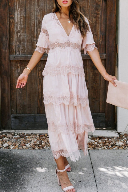 Elegant Solid Lace V Neck Cake  Dresses(3 Colors)