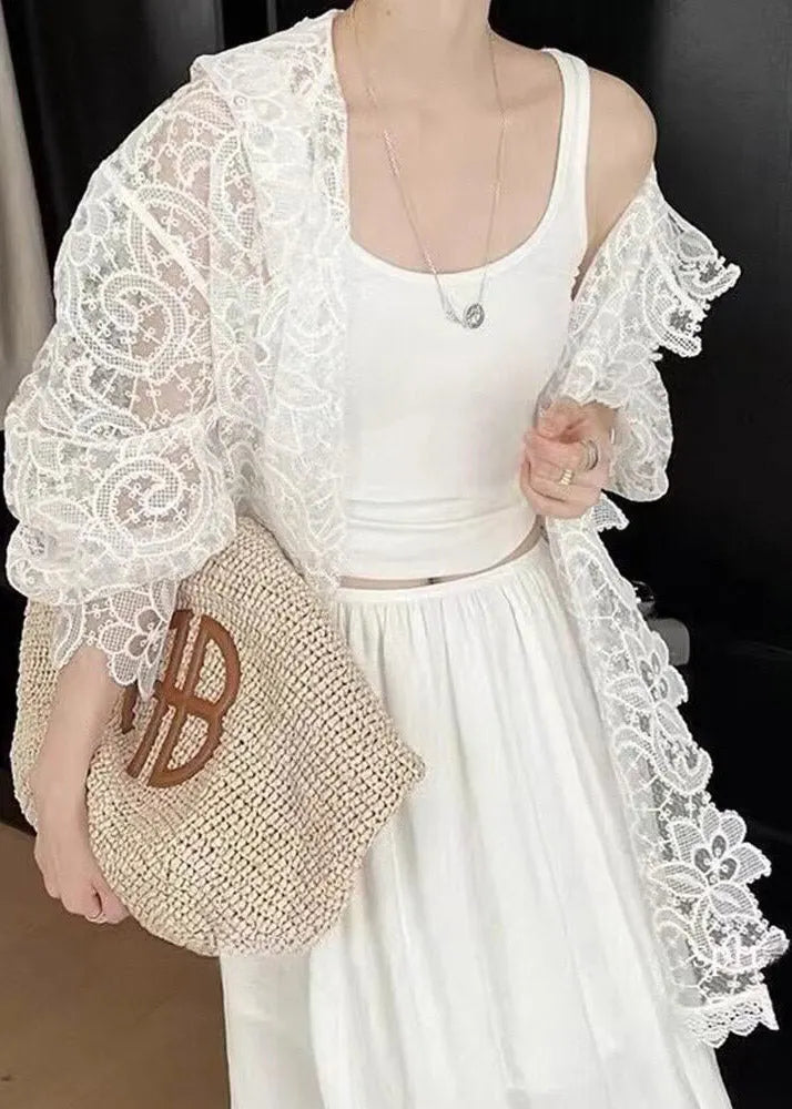 Organic White Solid Hooded UPF 50+ Coat Jacket Flare Sleeveless