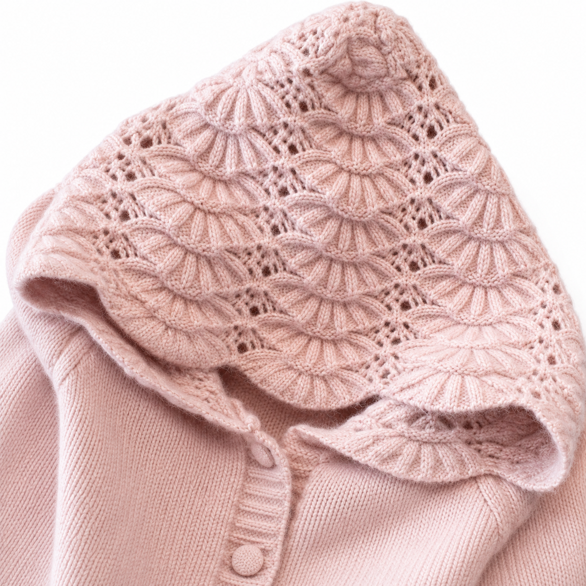 Women's Fluffy Knit Jacket – Scallop Hem Pearl Button Short Coat
