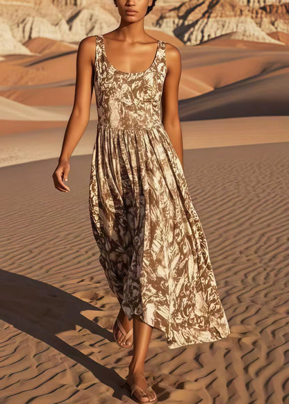 Classy Coffee Print Cotton Sundress Summer