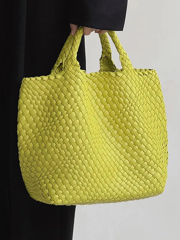 Solid Color Woven Tote Handbags Bags