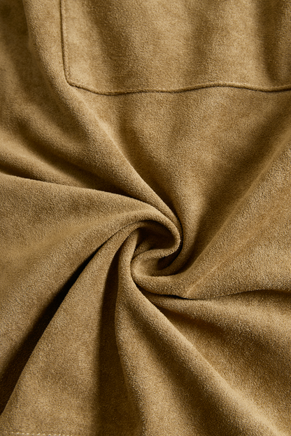 Women's Fashion Suede Single Breasted Lapel Long Sleeve Midi Dress