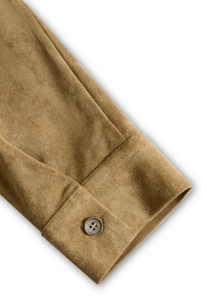 Women's Fashion Suede Single Breasted Lapel Long Sleeve Midi Dress