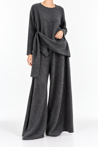 Women's Knit Two-Piece Set – Long Sleeve Top & Wide-Leg Pants Lounge Outfit
