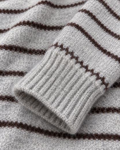 Women's Fair Isle Wool Cardigan – Striped Crewneck Button-Up Sweater