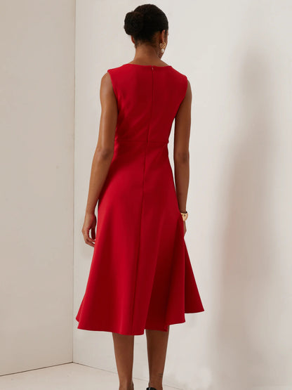 Sleeveless Red Elegant Dress Round Neck