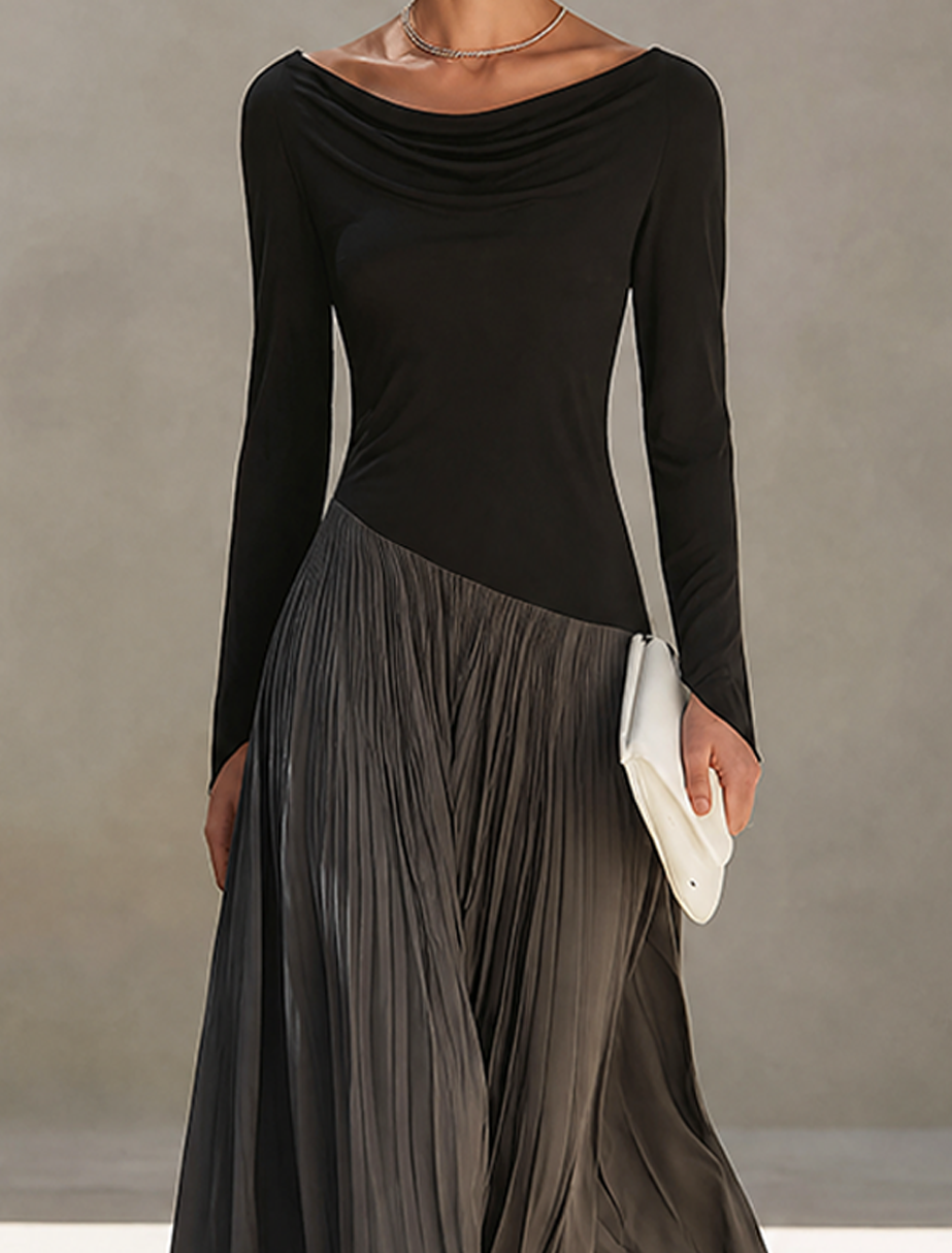 Women's Minimalist Two-Tone Color-Block Maxi Dress With Drape Neckline