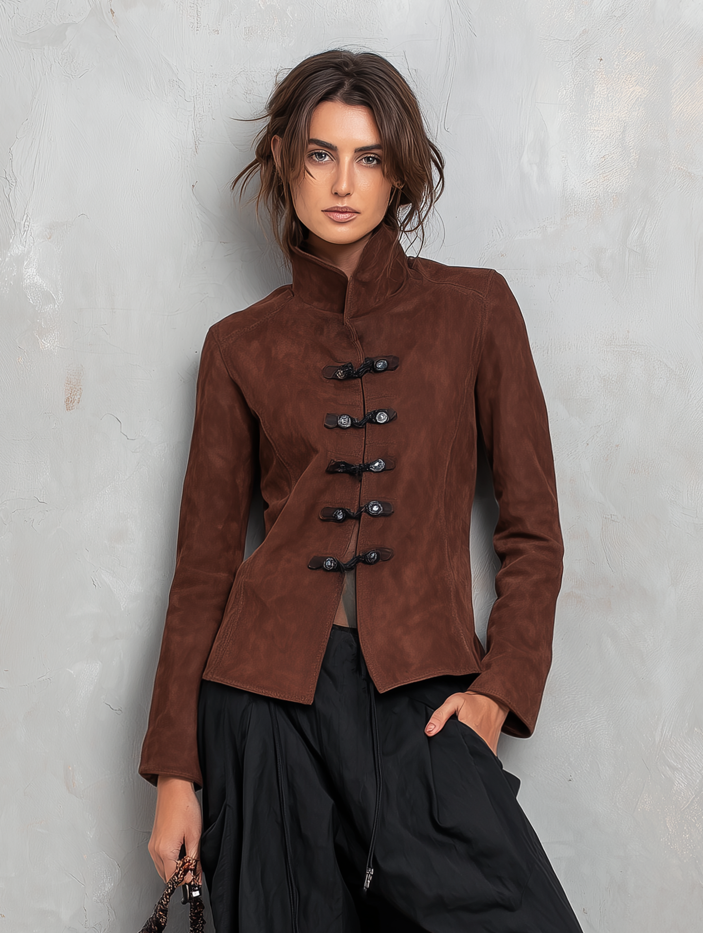 Women's Casual Brown Suede Long-sleeve Jacket
