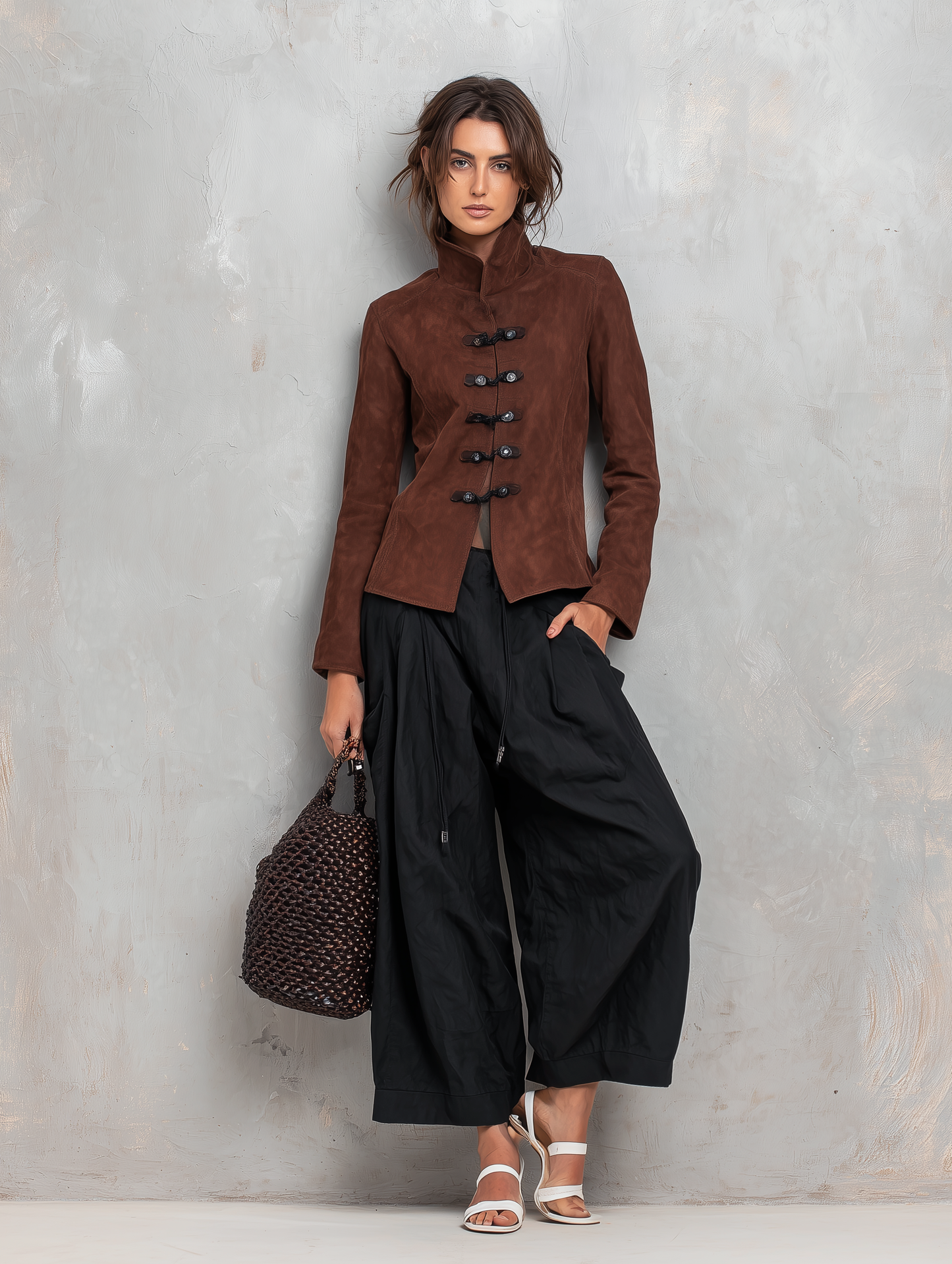 Women's Casual Brown Suede Long-sleeve Jacket