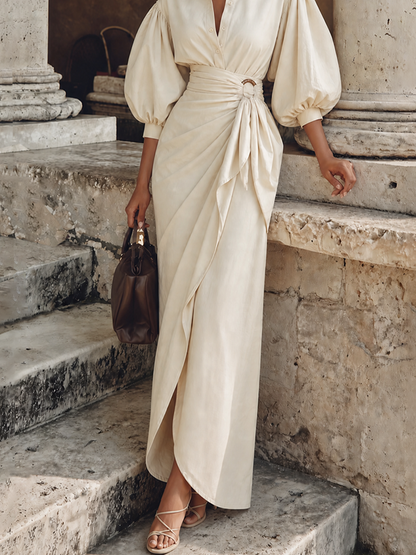 Women's Split Slim Chic Solid Lapel Lantern Sleeve Co Ord Set