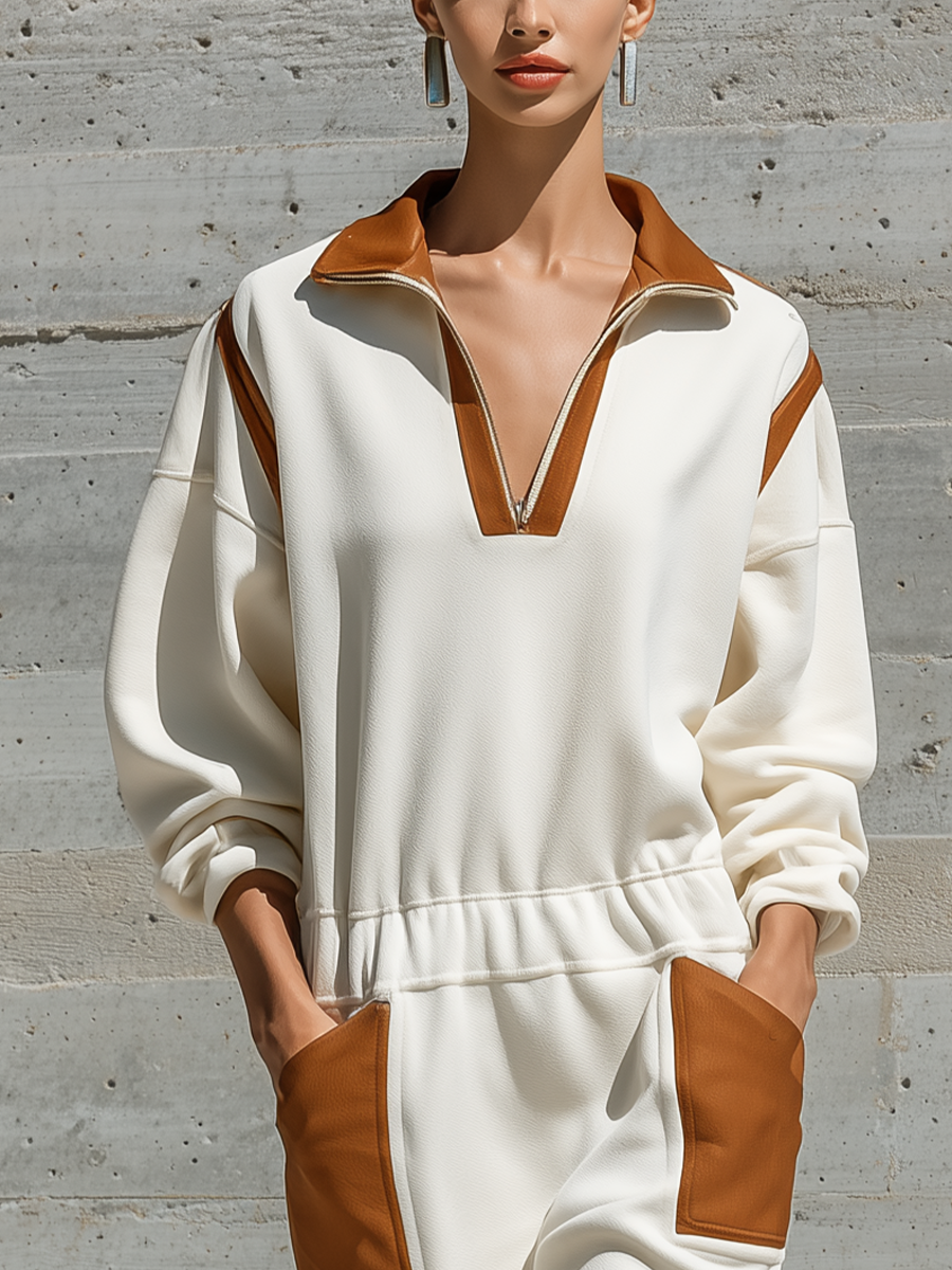 Women's Colorblock White Knit Sweatshirt Dress