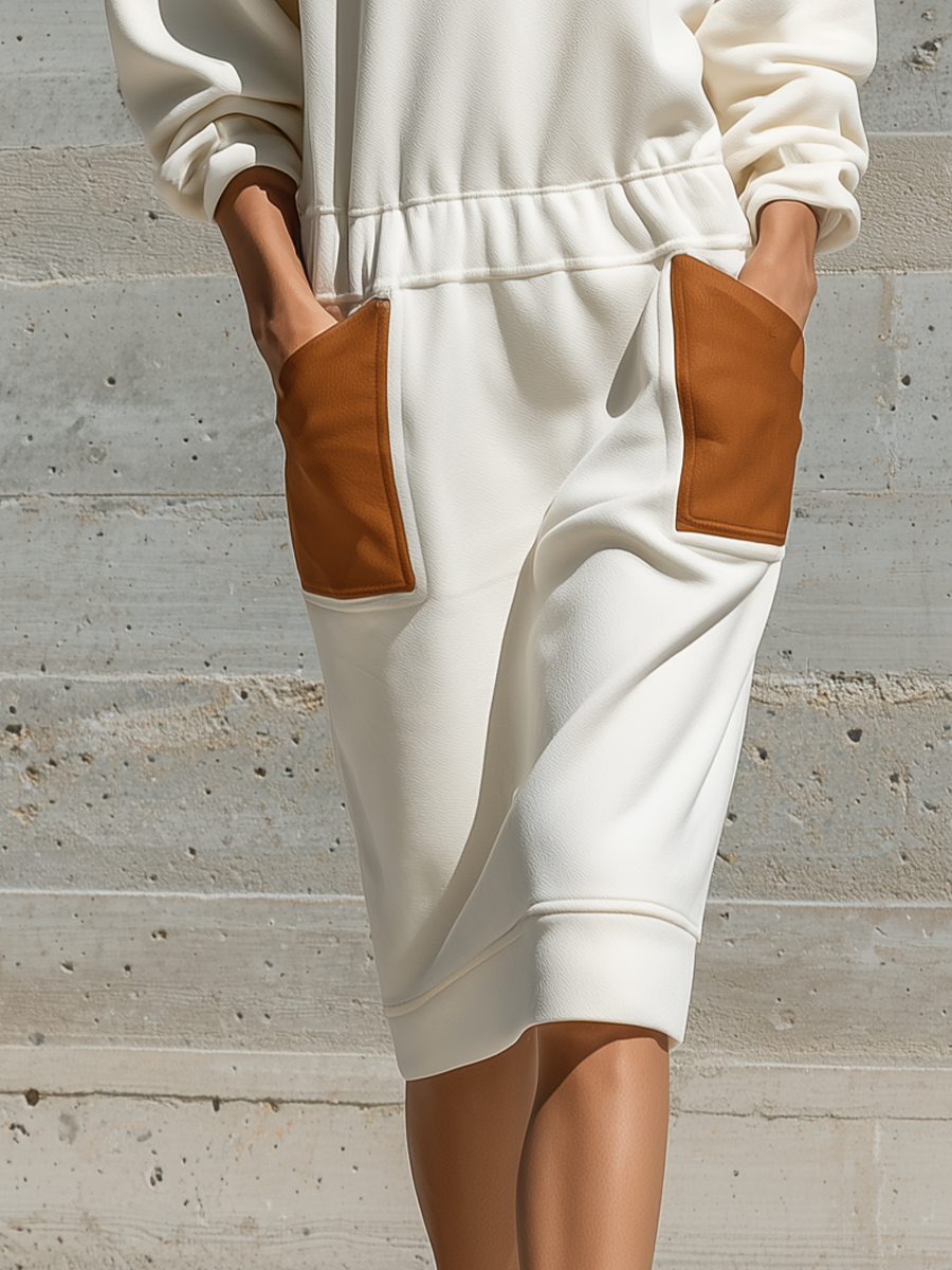 Women's Colorblock White Knit Sweatshirt Dress