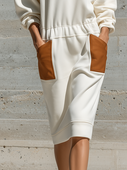 Women's Colorblock White Knit Sweatshirt Dress
