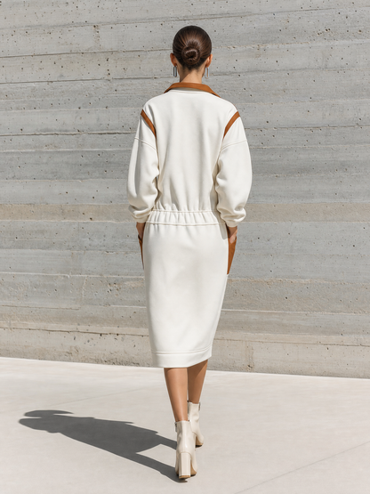 Women's Colorblock White Knit Sweatshirt Dress